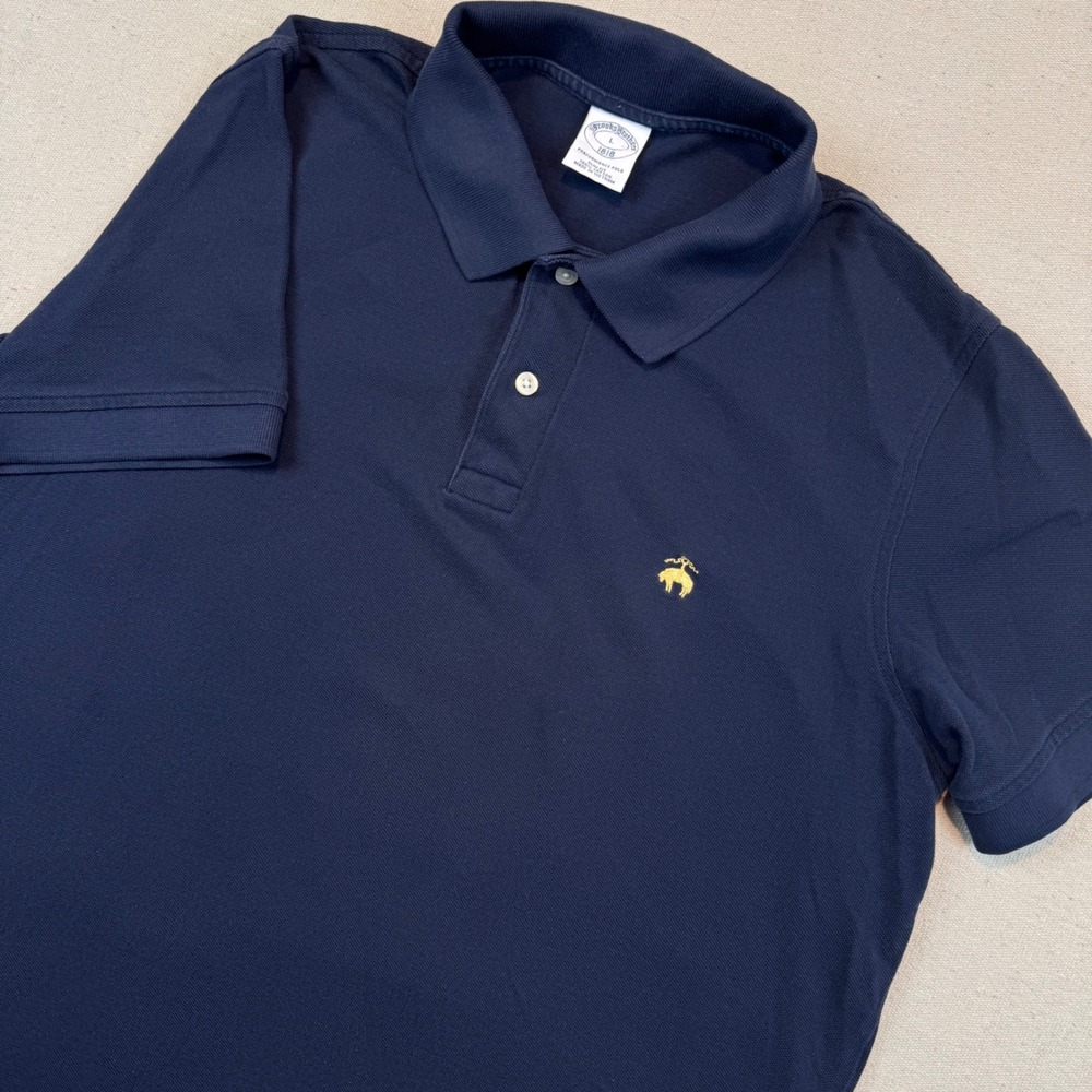 Brooks Brothers Large Polo Shirt Mens Navy Blue Slim Fit 1818 Performance Cotton